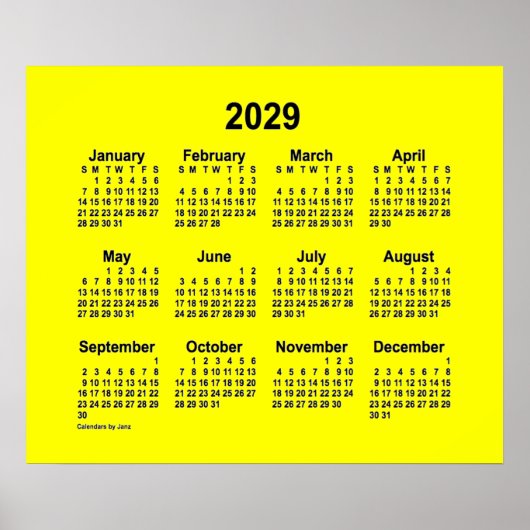 Poster Calendrier jaune 2029 par Janz Print (Devant)