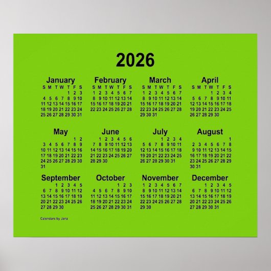 Poster Calendrier Jaune Vert 2026 de Janz Print (Devant)