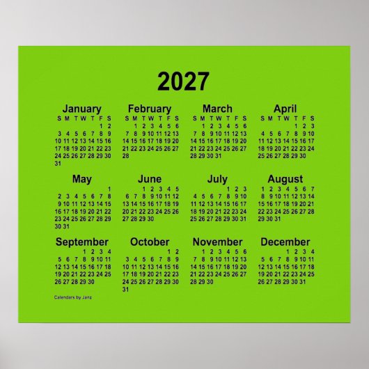 Poster Calendrier Jaune Vert 2027 par Janz Print (Devant)