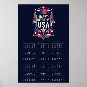 Poster Calendrier Joyeux Anniversaire États-Unis 250
