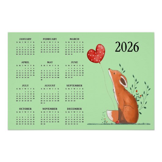 Poster Calendrier Little Fox Design 2026 (Devant)