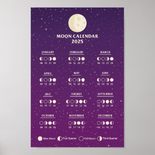 Poster Calendrier lunaire annuel de phase de lune de l'es