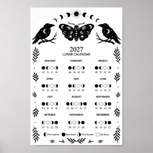 Poster Calendrier lunaire céleste de la lune 2027 Moth Cr