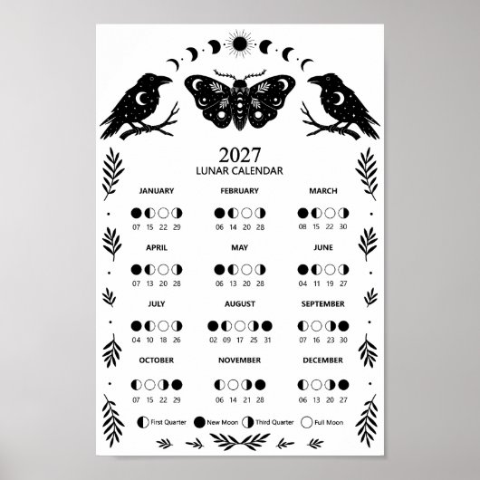 Poster Calendrier lunaire céleste du Moth Crow 2027 (Devant)