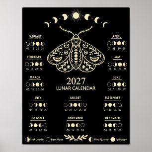 Poster Calendrier Lunaire Mensuel de Sorcellerie Papillon