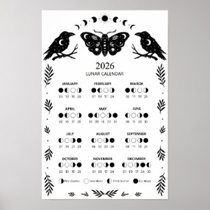 Poster Calendrier Lunaire Moth Sorcellerie Corbeau Célest