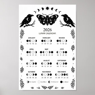 Poster Calendrier Lunaire Moth Sorcellerie Corbeau Célest