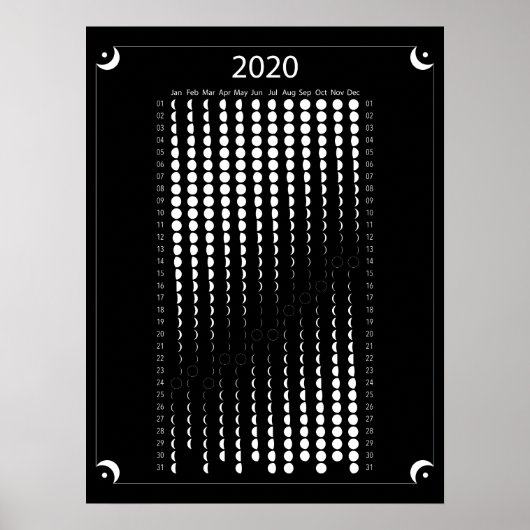 Poster Calendrier Lune 2020 - Noir (Devant)