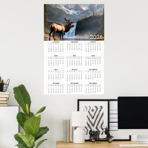 Poster Calendrier Majestueux Elan & Cascade de Montagne 2