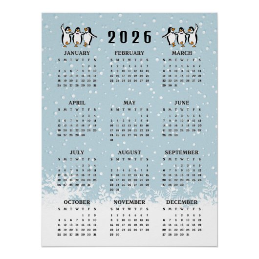 Poster Calendrier Manchots Dansants 2026 (Devant)
