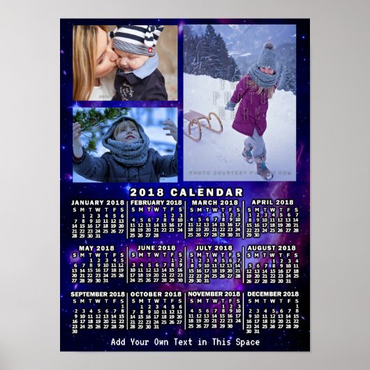 Poster Calendrier mensuel 2018 Espace Nébuleuse 3 Photos (Devant)