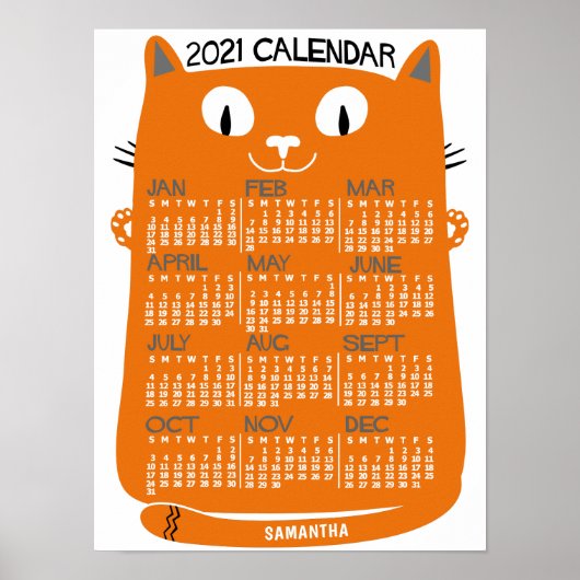 Poster Calendrier mensuel 2021 Chat orange milieu du sièc (Devant)