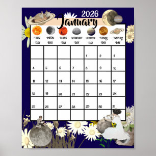 Poster Calendrier mensuel astrologique de janvier 2026