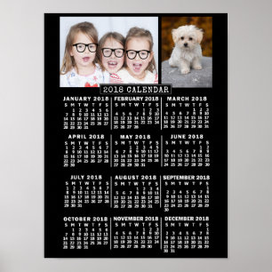Poster Calendrier mensuel de l'année 2018 Noir Photos p