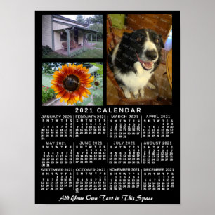 Poster Calendrier mensuel de l'année 2021 Noir Personnali