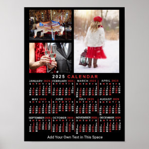 Poster Calendrier mensuel de l'année 2025 Noir Personnali