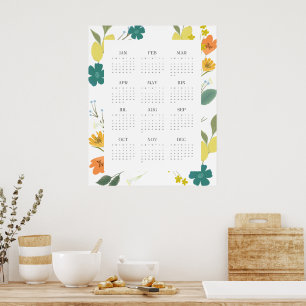 Poster Calendrier mensuel Fleur sauvage colorée tendance 