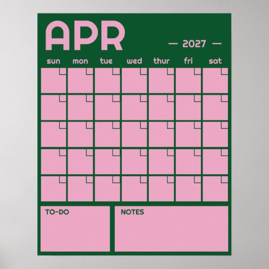 Poster Calendrier Mensuel Géant Non Daté de Couleur Vibra (Devant)