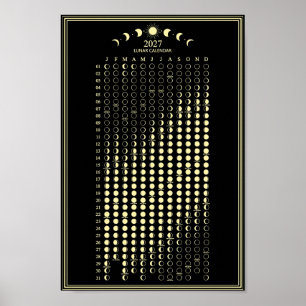 Poster Calendrier mensuel minimaliste de phases lunaires 