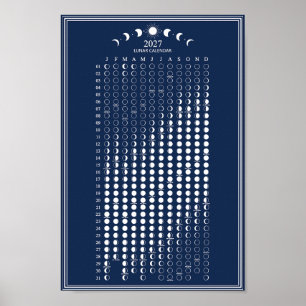 Poster Calendrier mensuel minimaliste de phases lunaires 