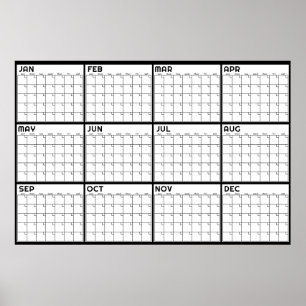 Poster Calendrier Mensuel Minimaliste Non Daté pour Mur