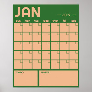 Poster Calendrier Mensuel Non Daté Bold Vibrant Couleur M