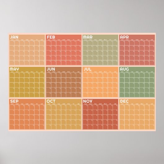 Poster Calendrier mensuel non daté de style boho aux tons (Devant)