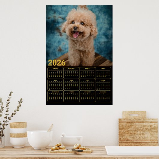 Poster Calendrier Miniature Caniche 2026 (Cuisine)