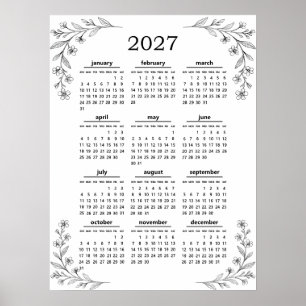 Poster Calendrier Minimal Fleur Sauvage Botanique Floral