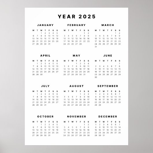 Poster Calendrier minimaliste 2025 (Devant)