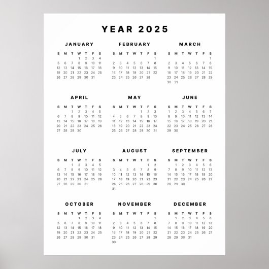 Poster Calendrier minimaliste 2025 (Devant)