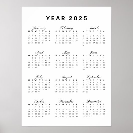 Poster Calendrier minimaliste 2025 (Devant)