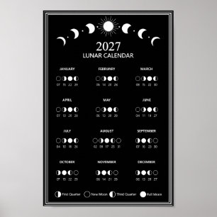 Poster Calendrier minimaliste des cycles lunaires 2027