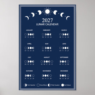 Poster Calendrier minimaliste des cycles lunaires 2027