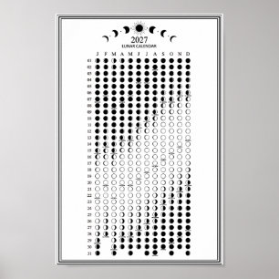 Poster Calendrier minimaliste des cycles lunaires 2027 