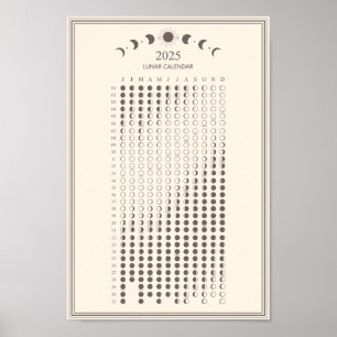Poster Calendrier minimaliste des phases lunaires 2025