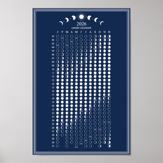 Poster Calendrier minimaliste des phases lunaires 2026 (Devant)
