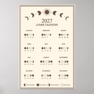 Poster Calendrier minimaliste des phases lunaires 2027