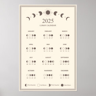 Poster Calendrier minimaliste des phases lunaires de 2025