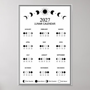Poster Calendrier minimaliste des phases lunaires de 2027