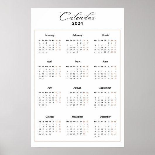 Poster Calendrier minimaliste pour 2024 (Devant)
