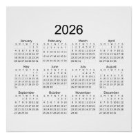 Calendrier minimaliste simple 2026