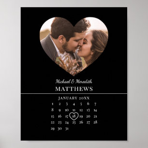 Poster Calendrier Moderne d'Anniversaire de Mariage Noir