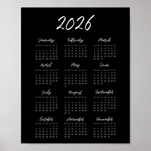 Poster Calendrier moderne noir 2025 (Devant)