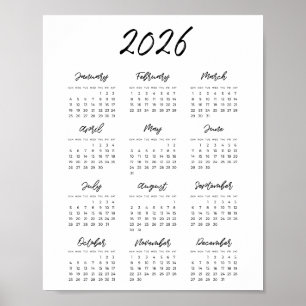 Poster Calendrier moderne noir et blanc 2025