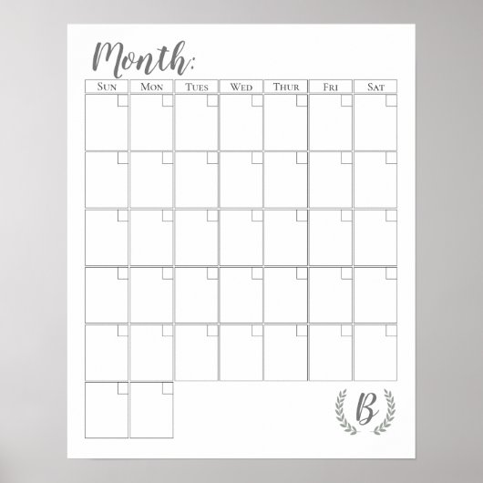 Poster Calendrier monogramme personnalisable (Devant)