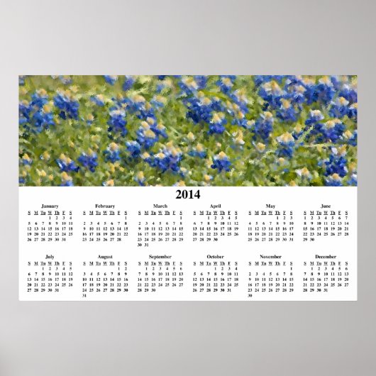 Poster Calendrier mural 2014 des Lupins Bleus peints (Devant)