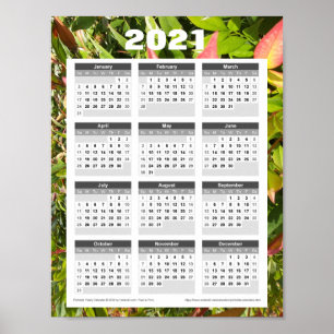 Poster Calendrier mural 2021. Feuilles vertes