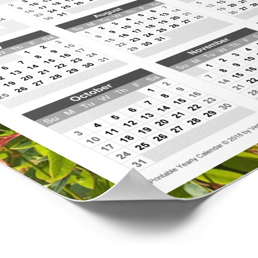 Poster Calendrier mural 2021. Feuilles verts (Coin)