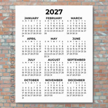 Calendrier mural 2027 Simple Basique Noir et Blanc